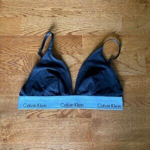 CALVIN KLEIN triangle bra bralette black white logo cotton women medium basic